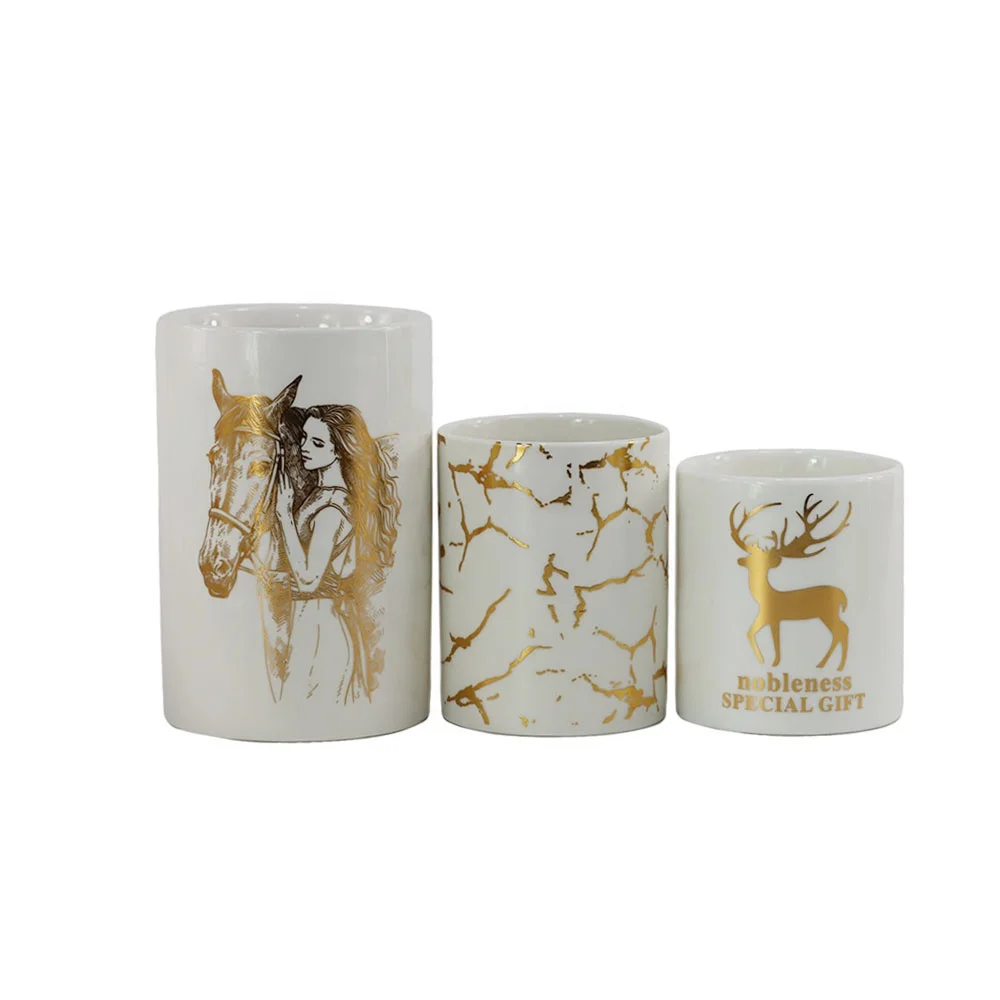 Synwish Custom Printed Luxury Soy Wax Unique Ceramic Candle Jars Wholesale Empty Scented Candle Vessels Container With Lids