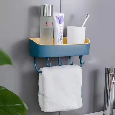 Bathroom Shelf Wall Mounted Shampoo Cosmetic Storage Rack Plastic Toilet Shower Shelves With towel rack