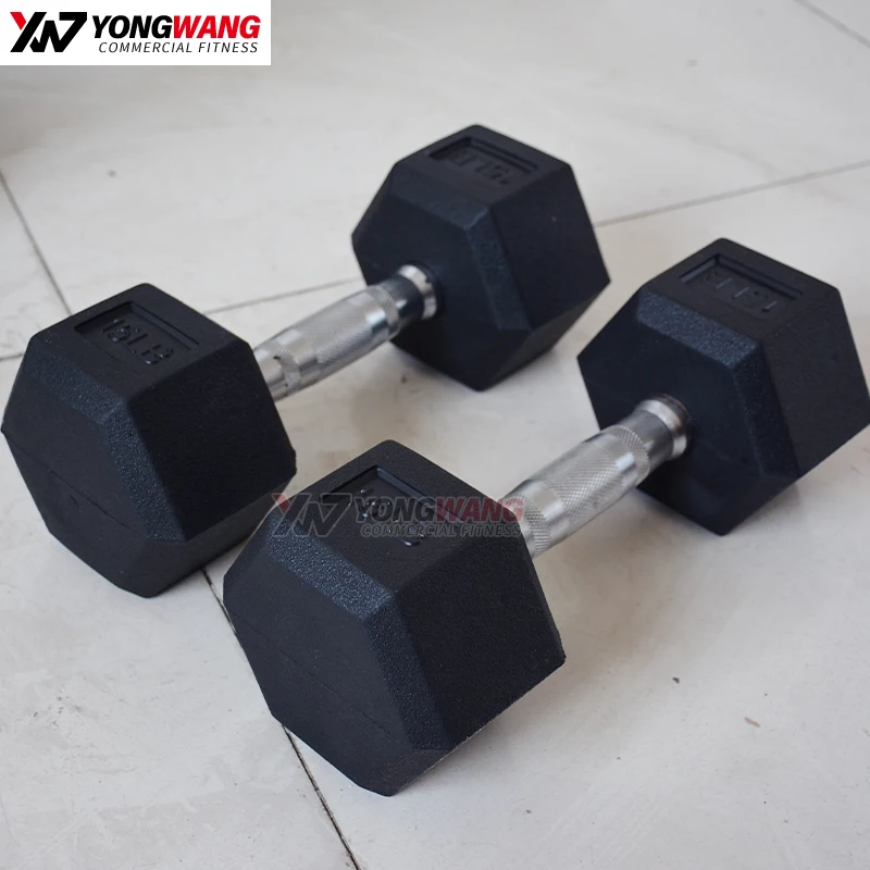 Factory price strength training fitness equipment free weights fixed PU / rubber barbell Hex Rubber Dumbbell