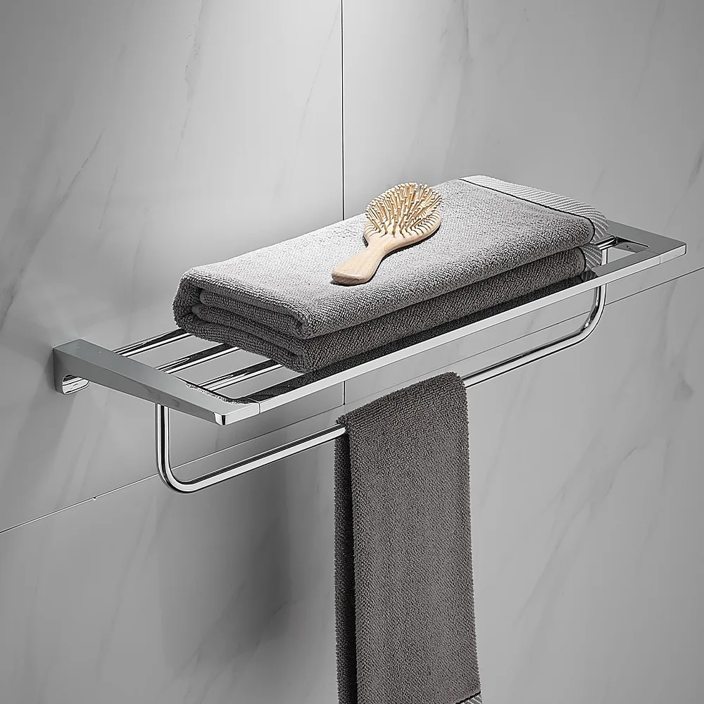 Gun Gray Glossy Bathroom Hardware Set Square Tube Storage Rack with Pendant Towel Bar Water Plating Bath Towel Rack for Hotels