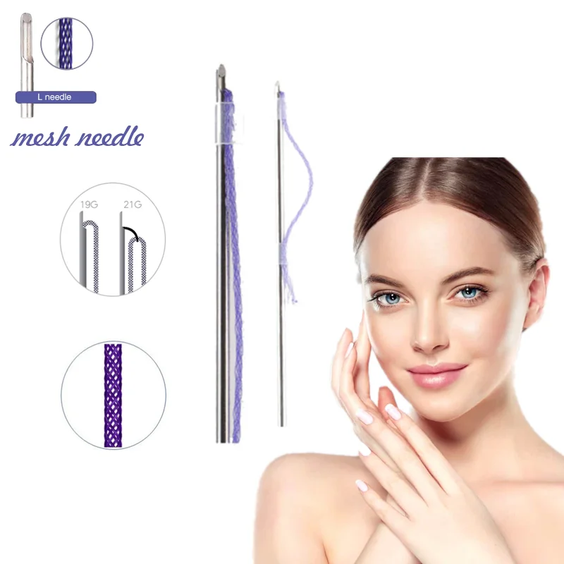 Safe quality Ce approved great PCL face lifting marionette lines remove mesh 19G 60mm L cannula PCL threads