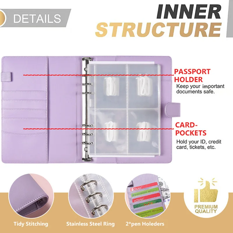 100 Envelope Money Saving A5 Binder 6 Ring Trading Card Binder 100 Day Money Budget Binder With Cash Envelopes