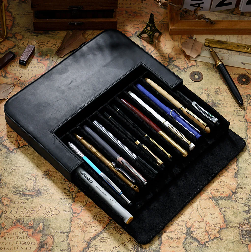 New Arrival Multicolor Color Crazy Horse Leather School Pen Case Box Holder Full Grain Leather Genuine Leather Pencil Box