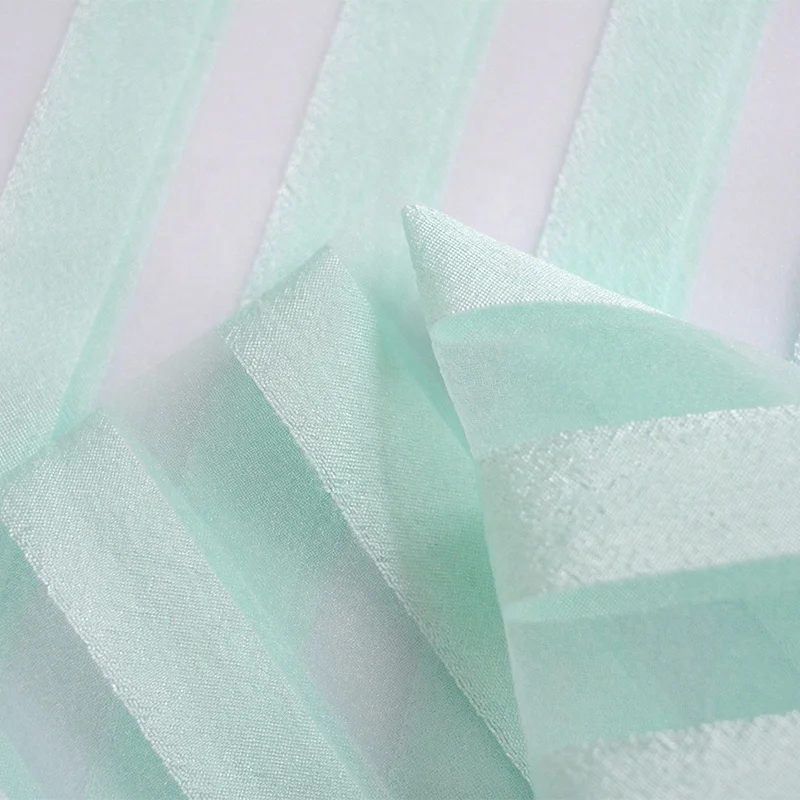 China Textile Suppliers Poly Yarn Dyed Mint Organza Striped Fabric