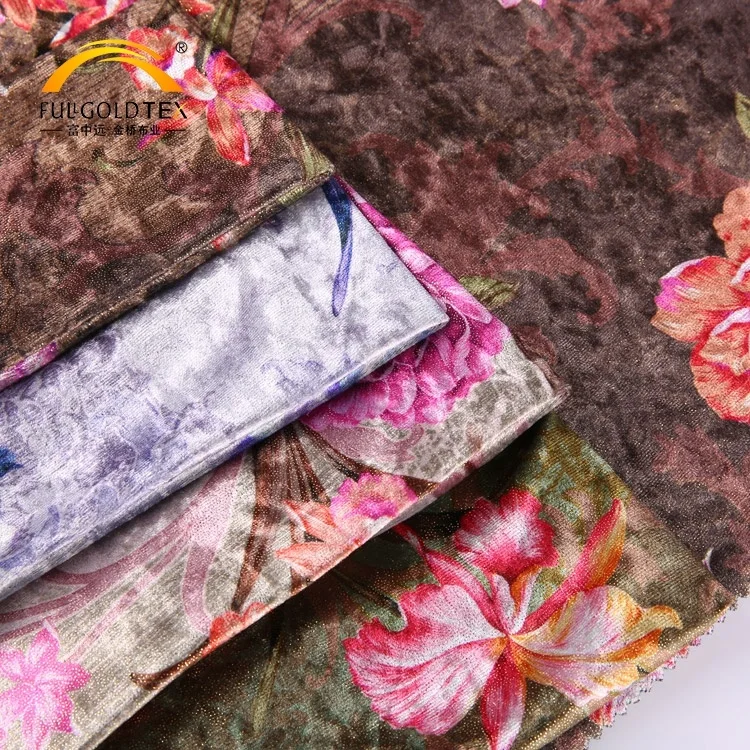 New arrivals KS span gold foil flower designs textile velour fabric for garment painting