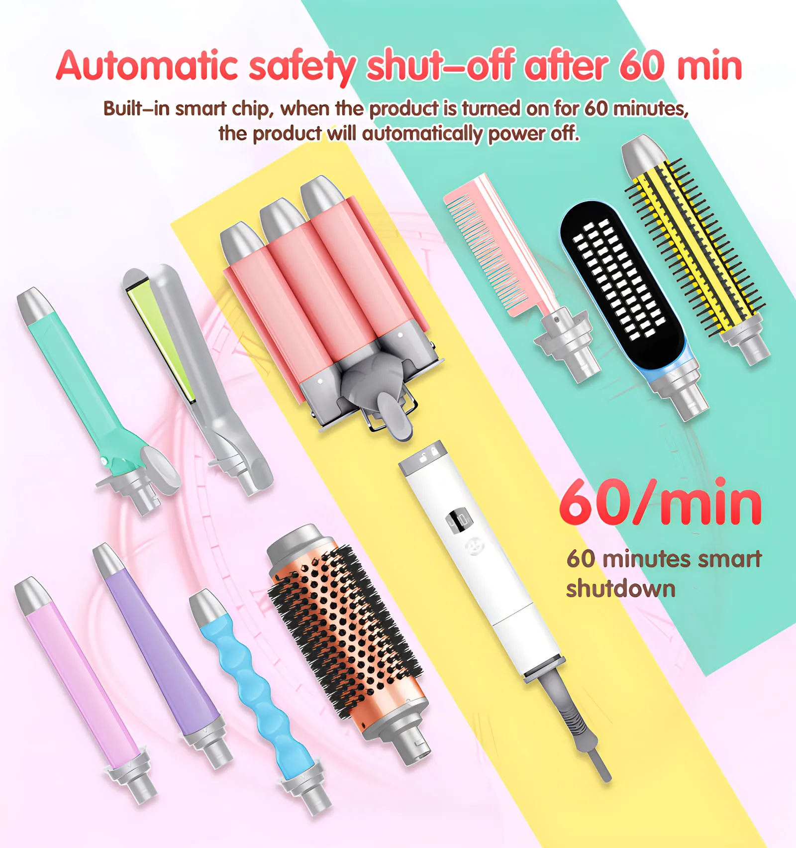 LCD Display Interchangeable Head 4 in 1 Triple Barrel Ceramic Curling Iron Hair Curler Wand Set with Clamp