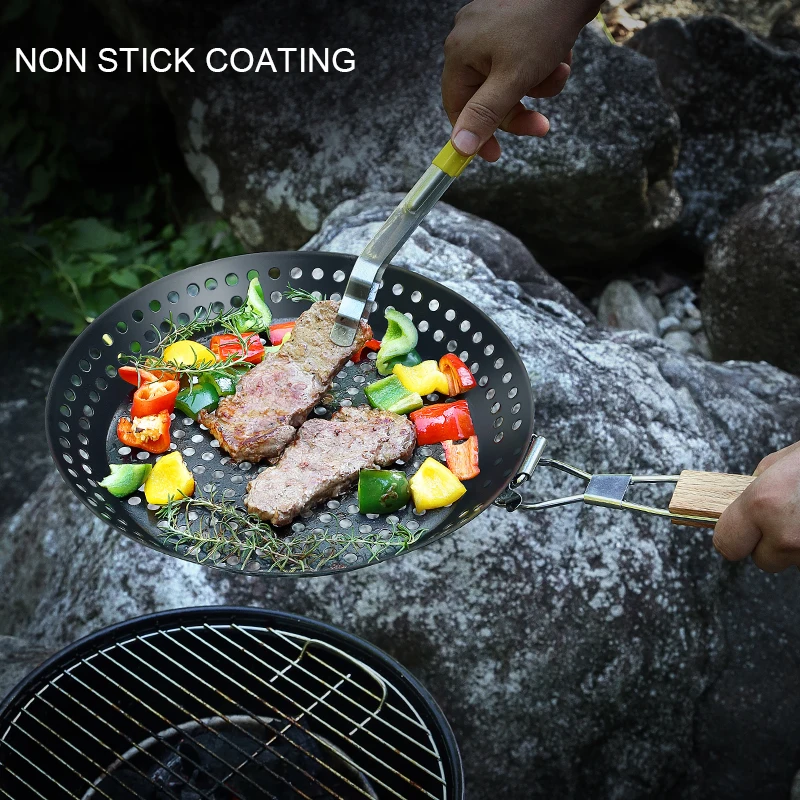 Hot Sale Carbon Steel Non-Stick Pizza BBQ Pan for Fry Chapati Cooking Vegetables Basket  Barbecue Topper