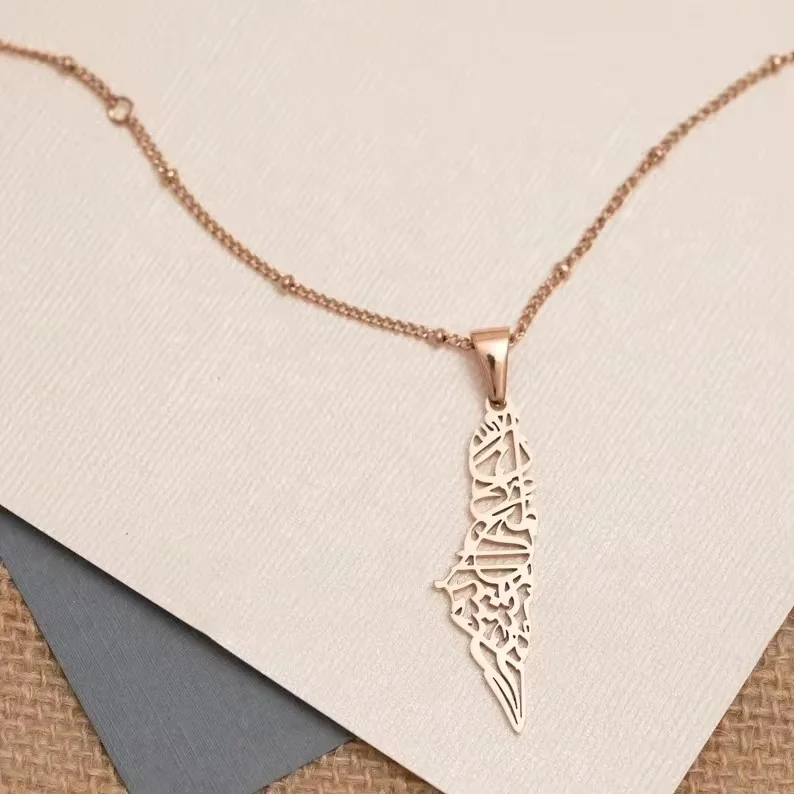 Customized Fashion necklace titanium steel hollow out Palestine map necklace stainless steel necklace