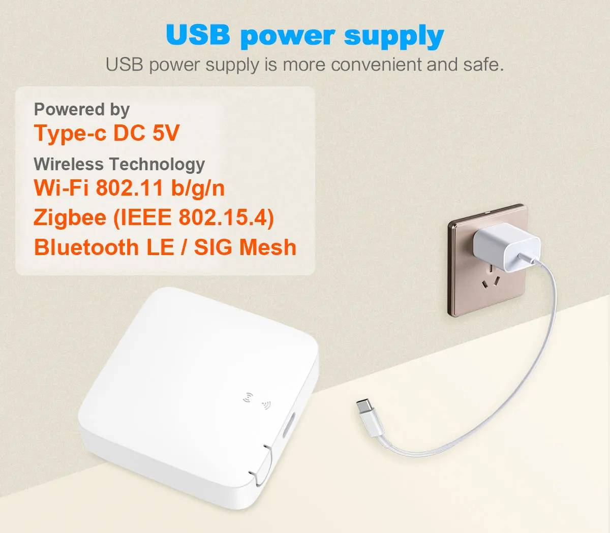 Smart Home Tuya Zigbee3.0 Gateway With WBRG1 and ZS3L Module Multi-Mode USB Power Supply