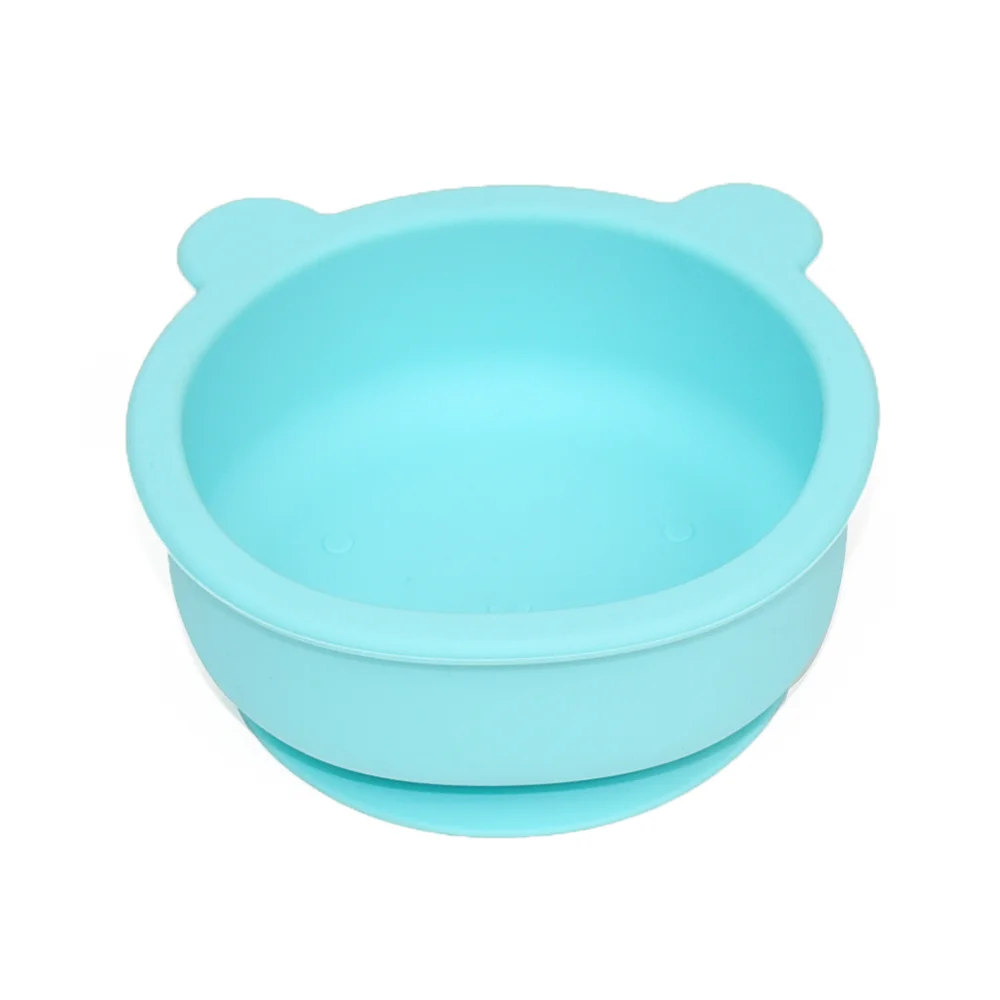 bear bowl silicon with cover Customized logo strong Suction Base one-piece Bear Shape Silicone Baby Dinner Feeding Bowls