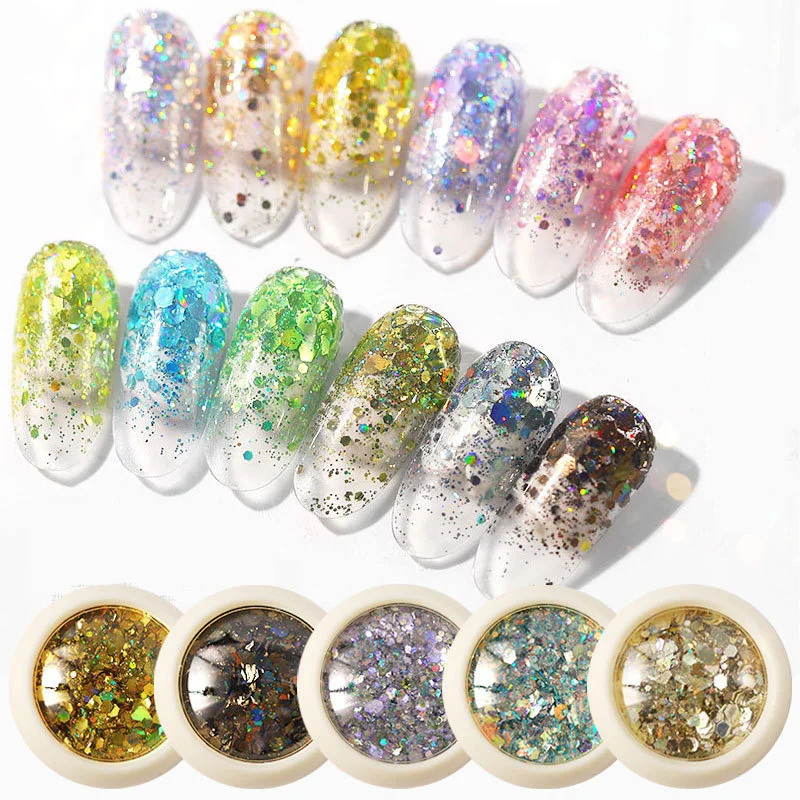 
Top Sales 6pcs/set Colorful Laser Shinning Effect Glitter Nail Art Glitter Powder 