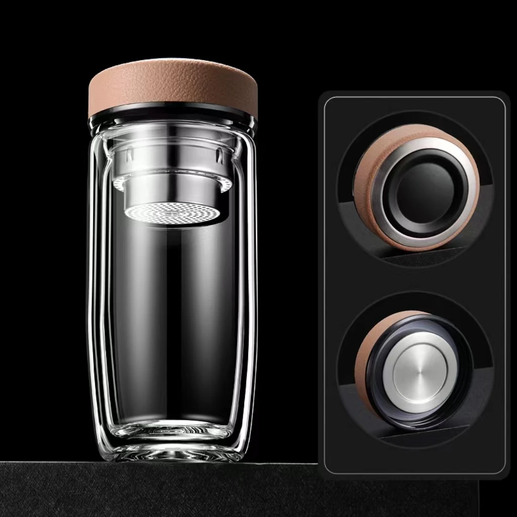 Hot Selling High Quality Clear Double Wall Glass bottle with Filter and Intelligent temperature lid high borosilicate glass  cup