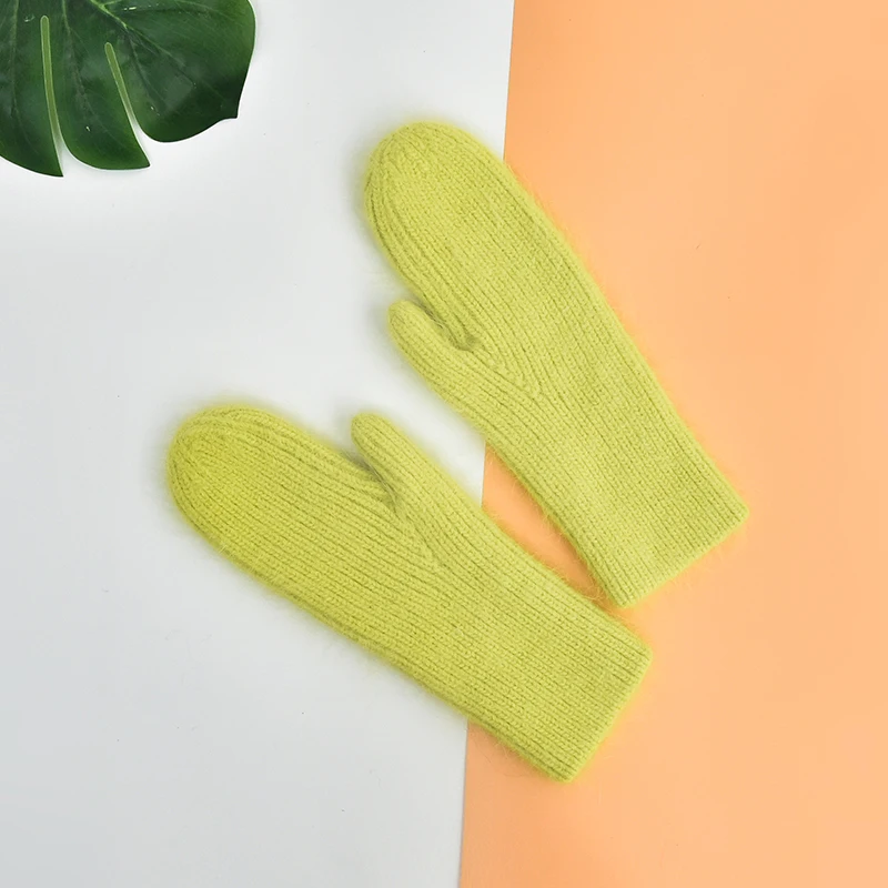 Winter Angora Wool Blend Knitted Gloves for Women Warm Colorful Mittens Fashion Ladies Gloves