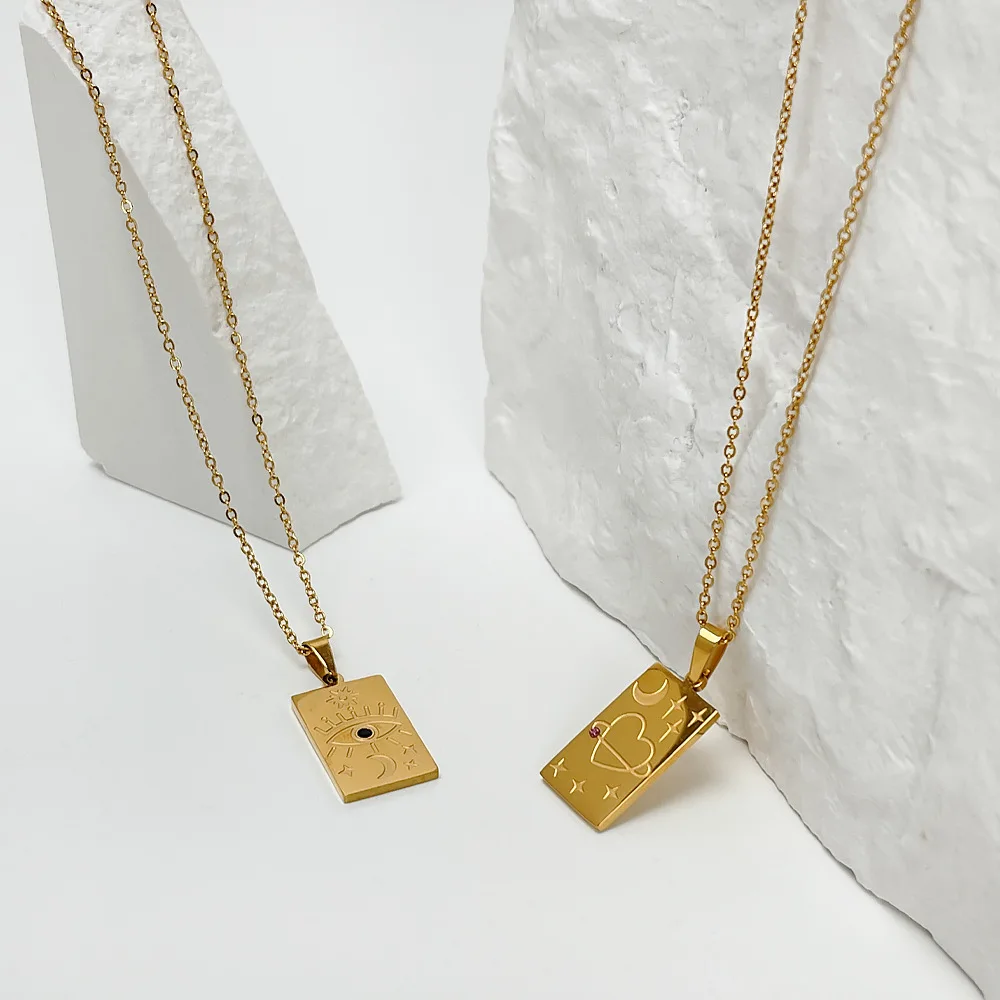 High Quality Stainless Steel Necklace For Women Tarnish Free 18k Gold Plated Engrave Artistic Tarot Pendant Necklace