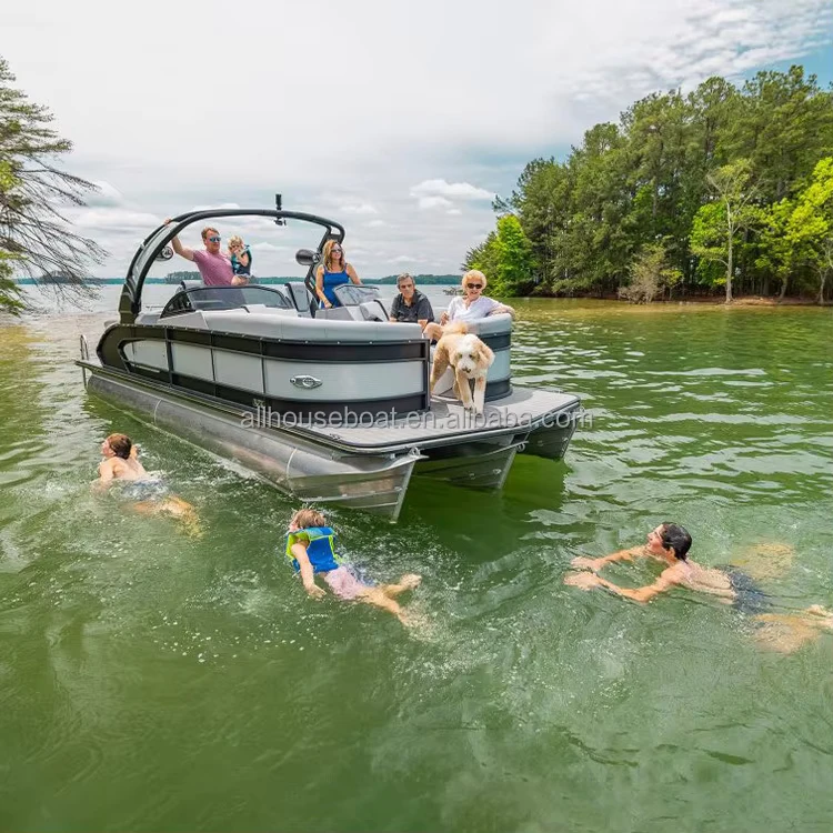 Allhouse Pontoon Boat 23 Ft Luxury Floating Pontoon Boat Fiberglass Yacht Pontoon Boat with Arch