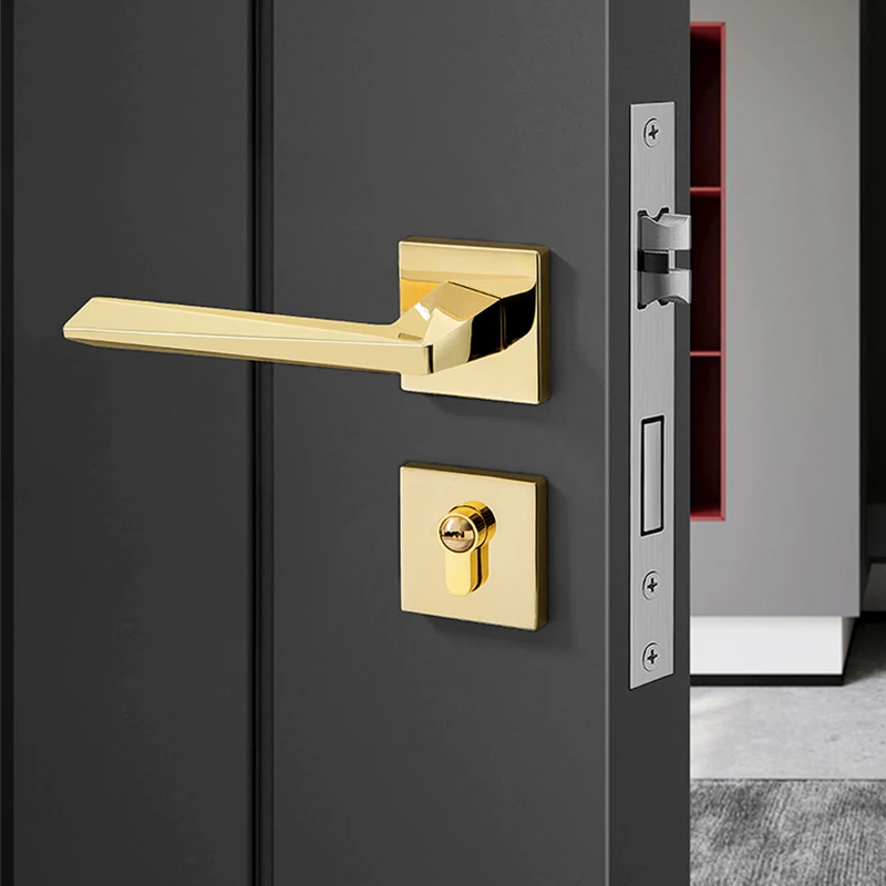 Modern Luxury Gold Zinc Alloy Door Lever Handle Lock Set Indoor Passage Lock Handle Room Wooden Door Lock for Interior Doors