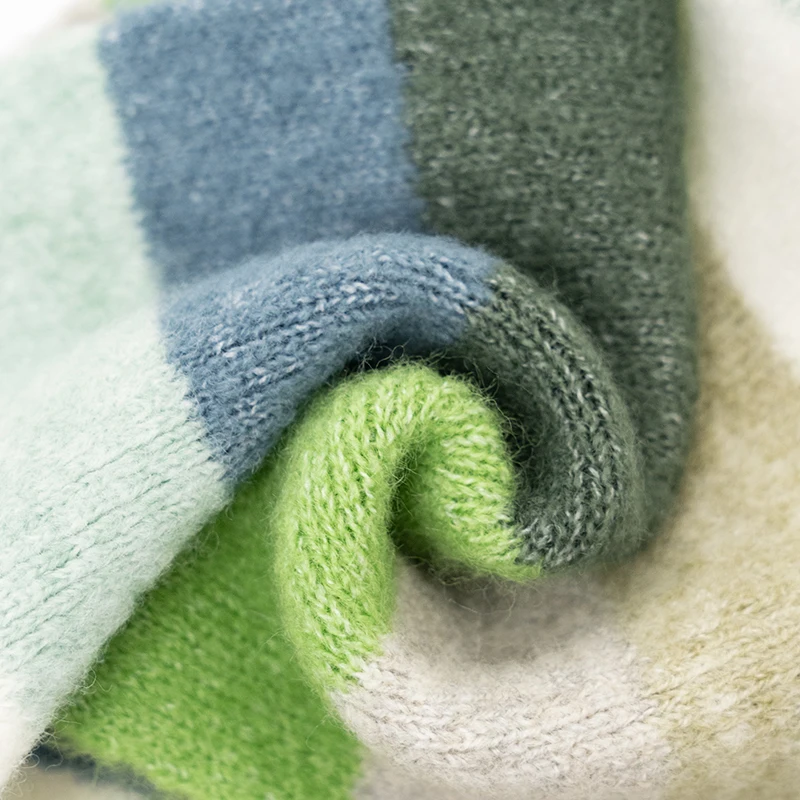 Women Fashion Thick Windproof Warm Scarf Knitting Classic Solid Plaid Shawl Winter Rainbow Color Scarf