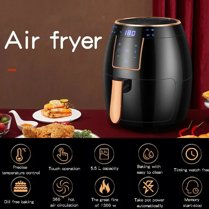 Hot Sale Household 1300W 5.5L Healthy Low Fat Cooking Pot Intelligent Timing Electric Hot Deep digital Air Fryer
