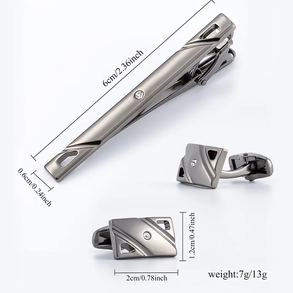 Stainless Steel Mother of Pearl Cufflink and Tie Clip Set Premium Jewelry for Men