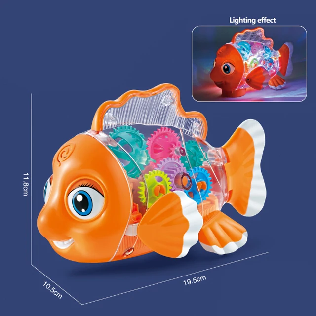 Novelty Juguete B/O 360 Degree Rotating Concept Car Toy Flashing Light Music Electric Transparent Gear Fish Toy