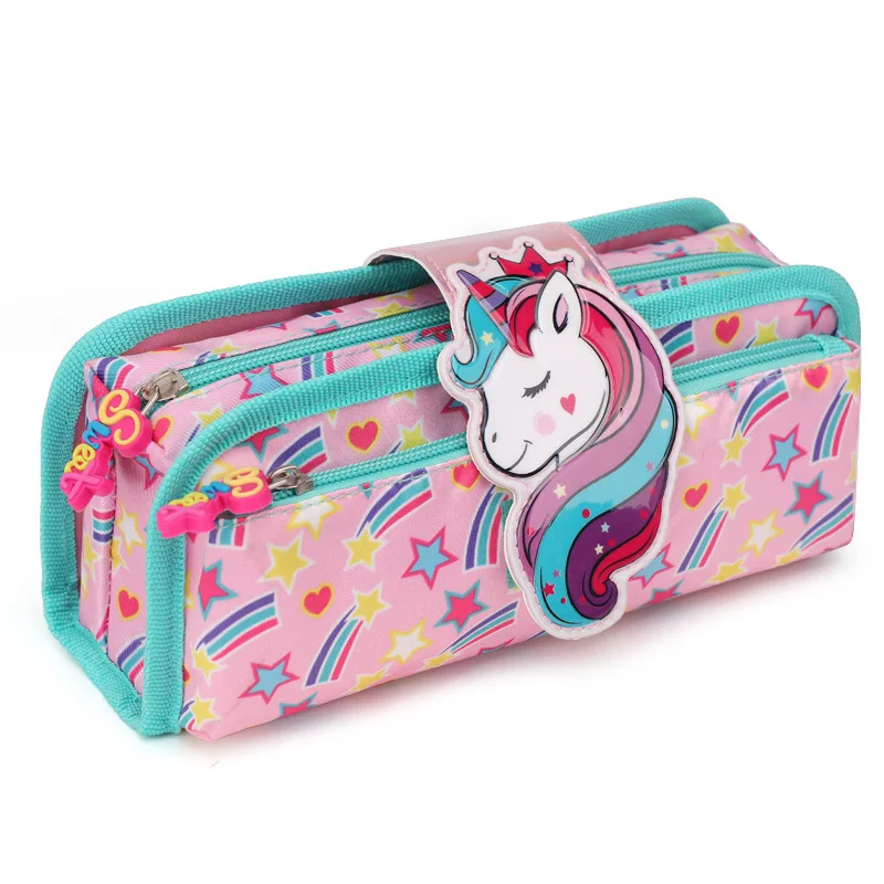 Pink Unicorn Large Capacity 2 Layers Pen Storage Pouch Customized Cartoon Kids Pencil Bag