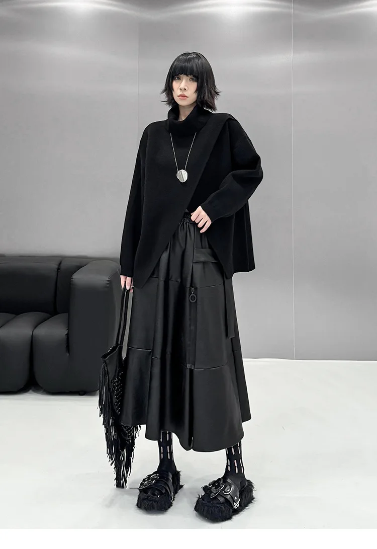 Bettergirl  2024 Autumn and Winter Niche Design High Neck Sweater New Style Personalized Front Slit Loose Base Knit Sweater