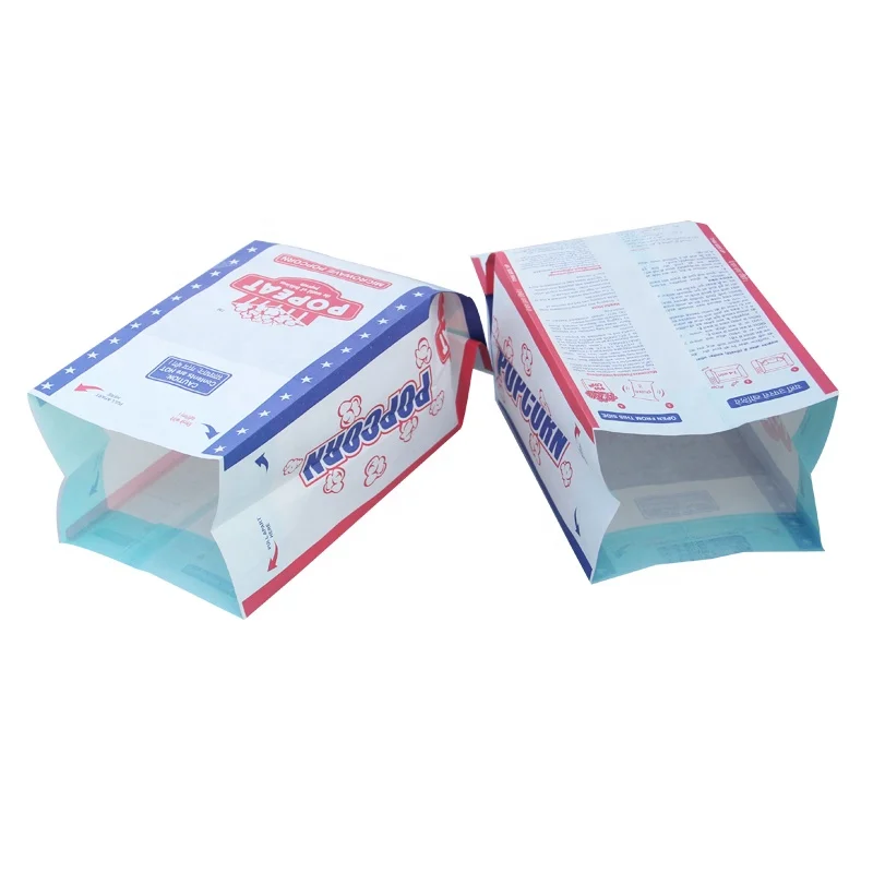 food grade custom logo printed resealable foil side gusset microwave popcorn poly paper bags for packaging