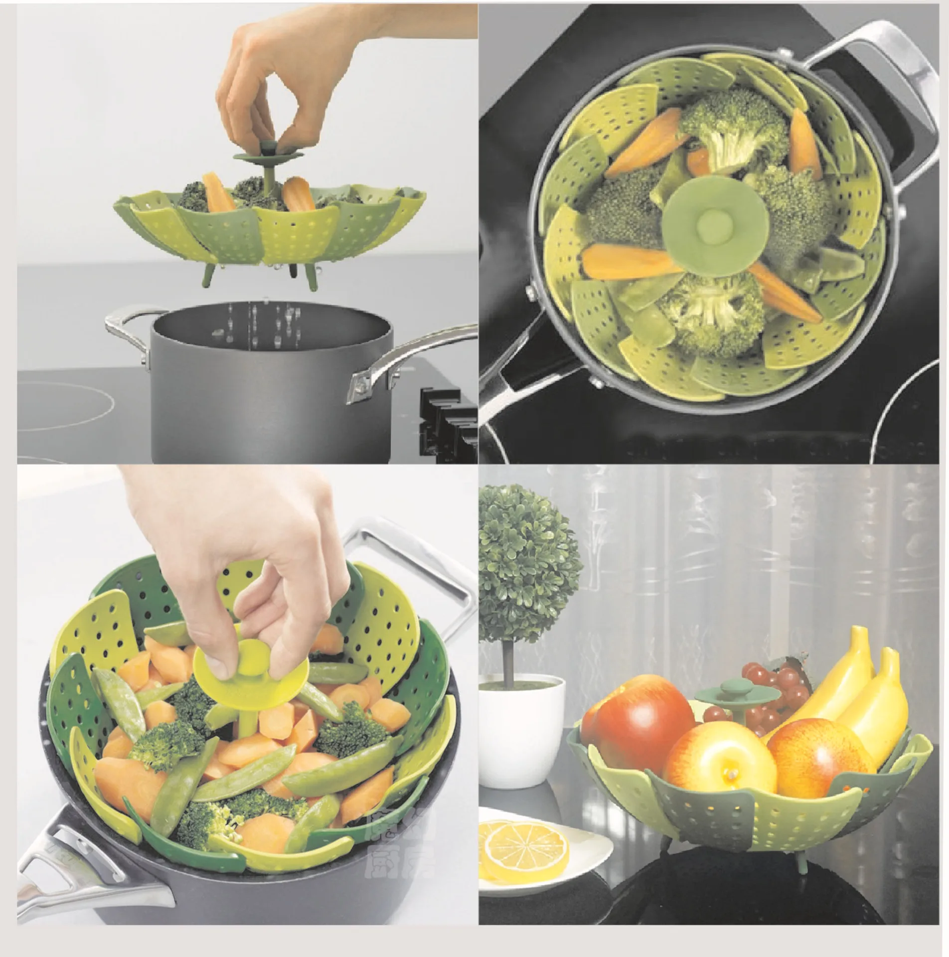 Бытовая кухонная круглая портативная пластиковая Пароварка для продуктов Многофункциональная складная силиконовая