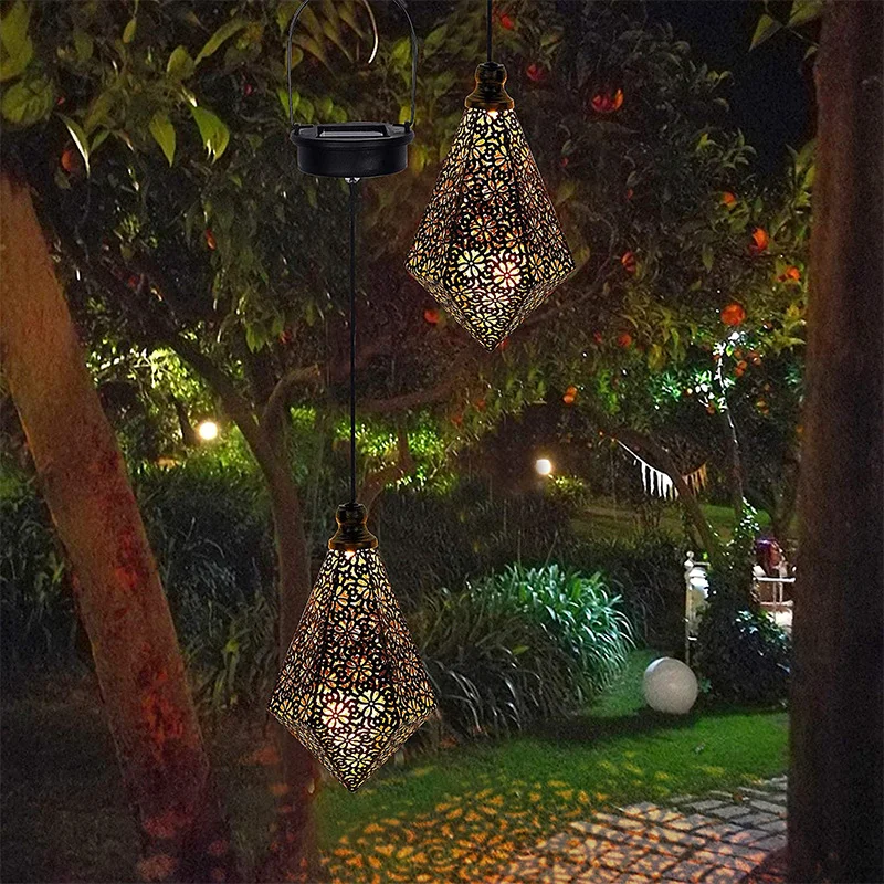 Courtyard Retro  Diamond Shape Solar Various patterns  decorations hollowed out and novel metal solar baron lanterns