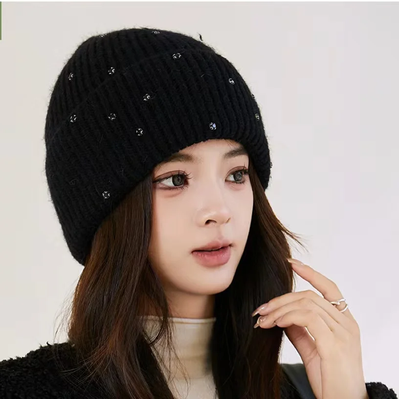 Female winter South Korea new gentle fairy rabbit hair knitted hat thick warm hat small fragrance light luxury diamond hat