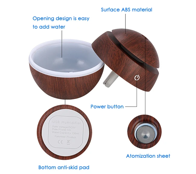 Free sample ball shape mini 200ML usb car humidifier Led 7 colorful night light air humidifier aroma diffusers