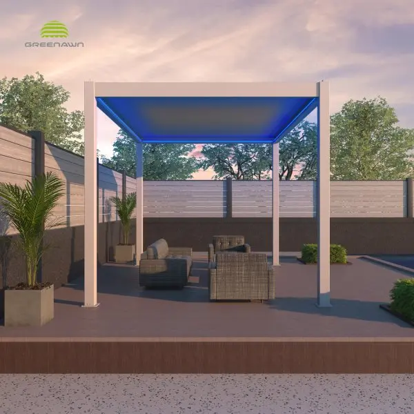 Bioclimatic motorized porch louvre aluminium pergola with LED light