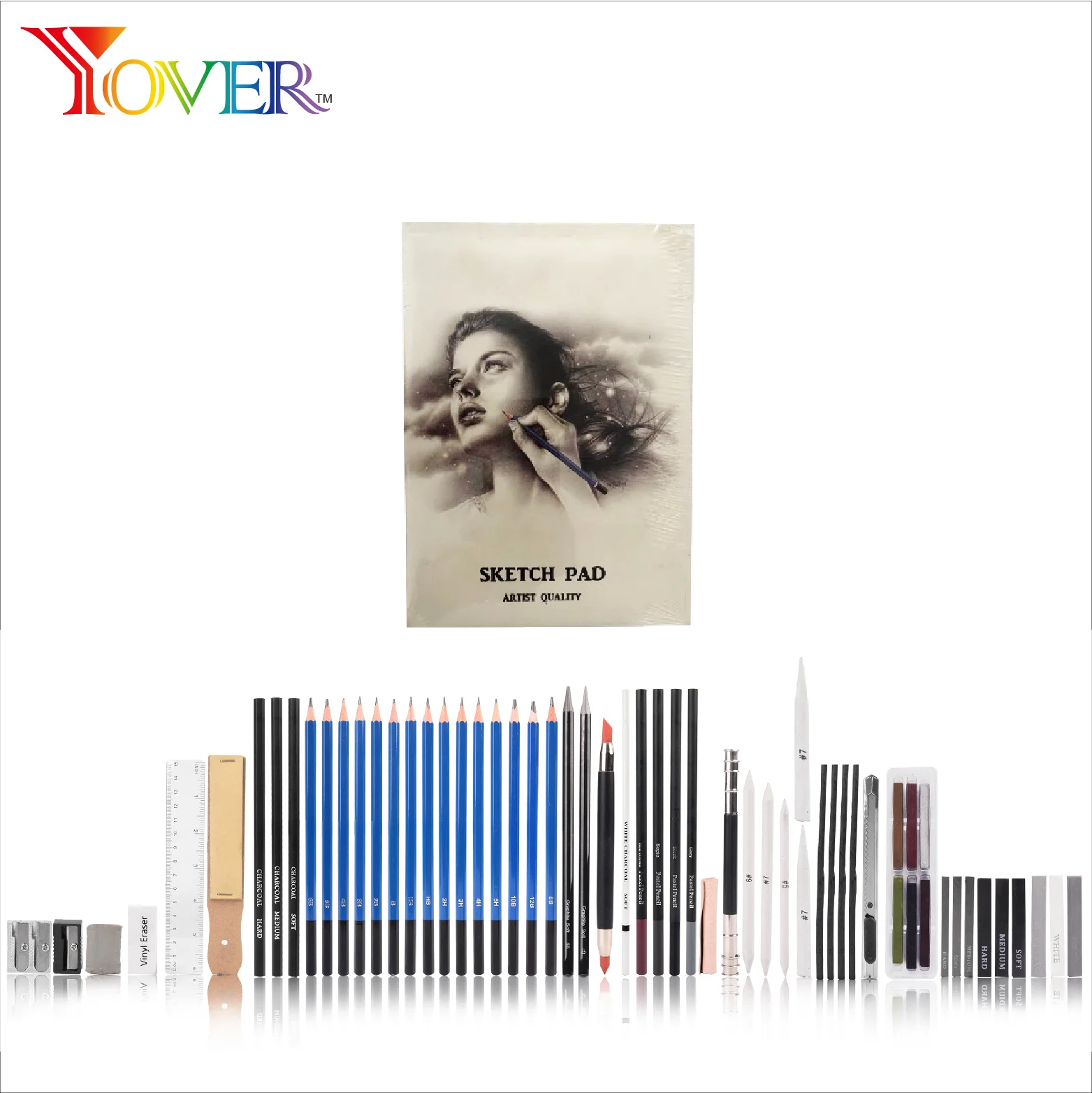 Amazon Hot Sale 60pcs professional Deluxe Art Pencil Sketching Set in Nylon Case