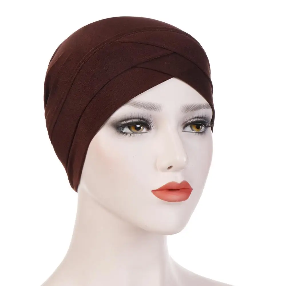 Factory supply  solid color mercerized cotton muslim women underscarf cotton inner hijab cap cross ninja turban