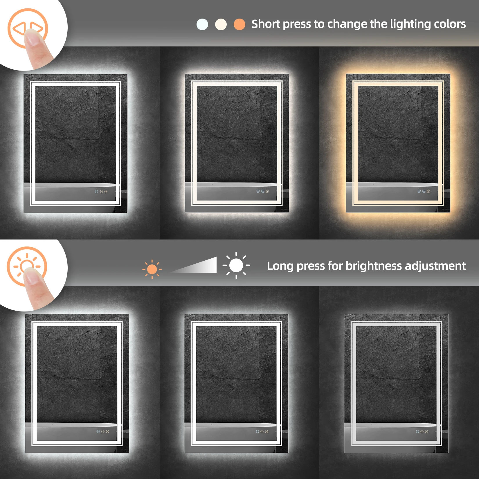 19.7x27.6 inch Custom-made Rectangle LED Double Illuminate Bathroom Mirror 3 Color Dimming Defogging Shower Shaving Mirror