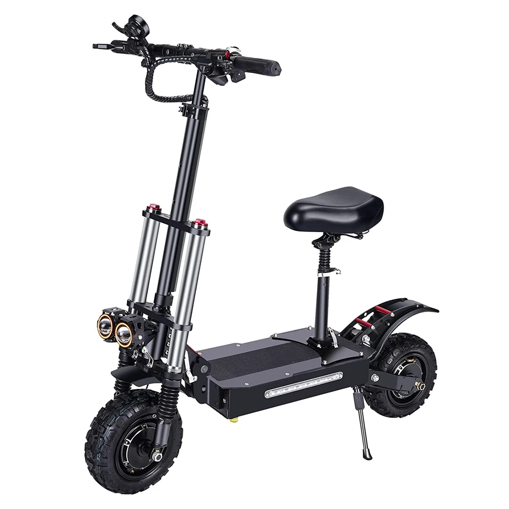 11' Tire 60V33Ah Battery Dual Motor Top Speed 80-85km/h Foldable Double Suspension Portable Off-road Electric Scooter with Seat