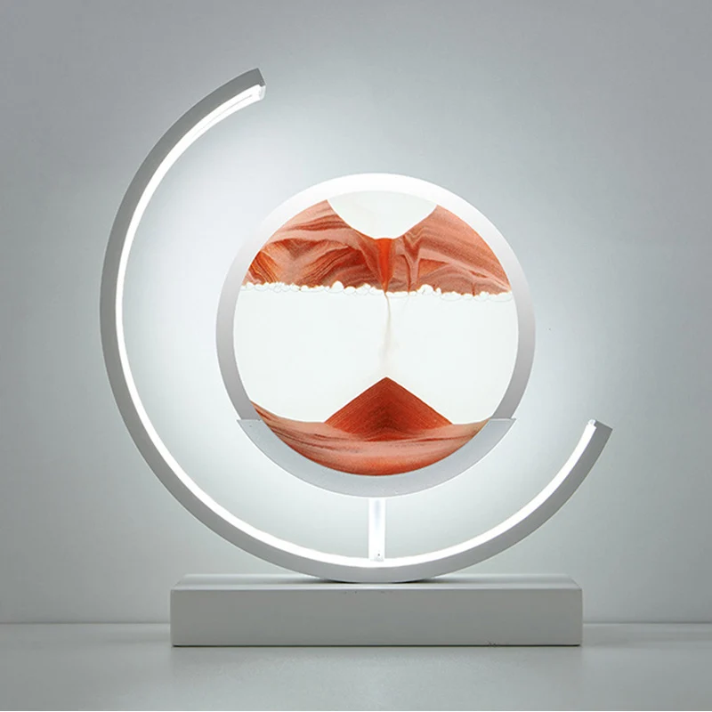 3D Dynamic Moon Shape Circular LED Quicksand Light Living Room Office Desktop Pendant Table Lamp