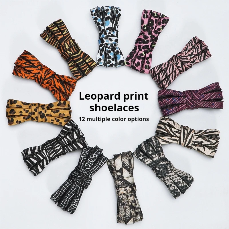 Custom Leopard Shoelaces Animal Pattern Print Tiger Zebra Snake Shoe Laces Creative Unisex Flat Canvas Laces for Shoes