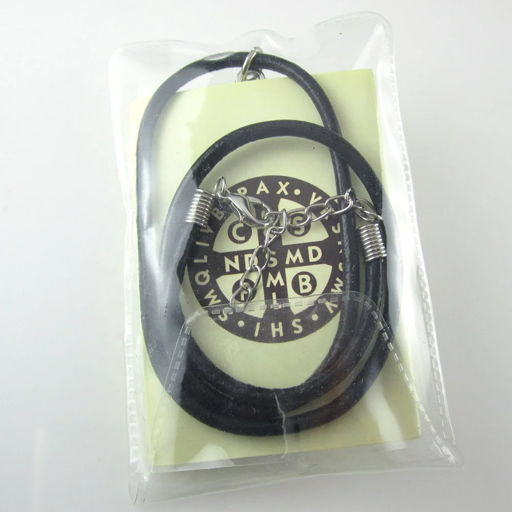 High Quality Religious Saint Benedict Crucifix Cross with Leather Cord Necklace