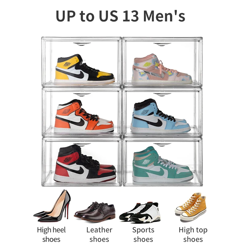 Acrylic Folding Side Opening Custom Storage Shoe Box Heavy Duty Clear Plastic Clear Sneakers Plastic Display Shoe Storage Box