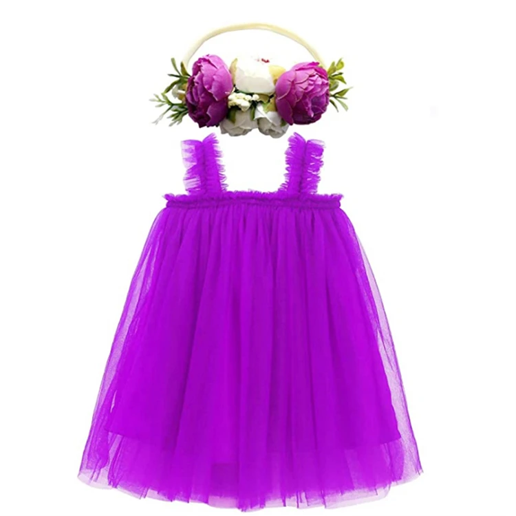 Pink Tutu Dress Princess Skirt Set with Flower Headband Rainbow 2023 Hot Sale Layered Tulle for Toddler Kids Girls Baby Girl OEM