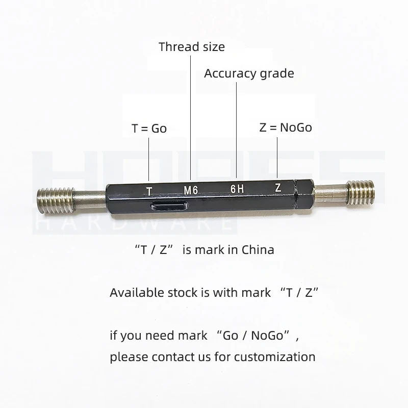 Metric 6H M0.8-M18 Go NoGo Thread Plug Gauge with coarse fine pitch for ISO DIN GB female thread nut inspection tools