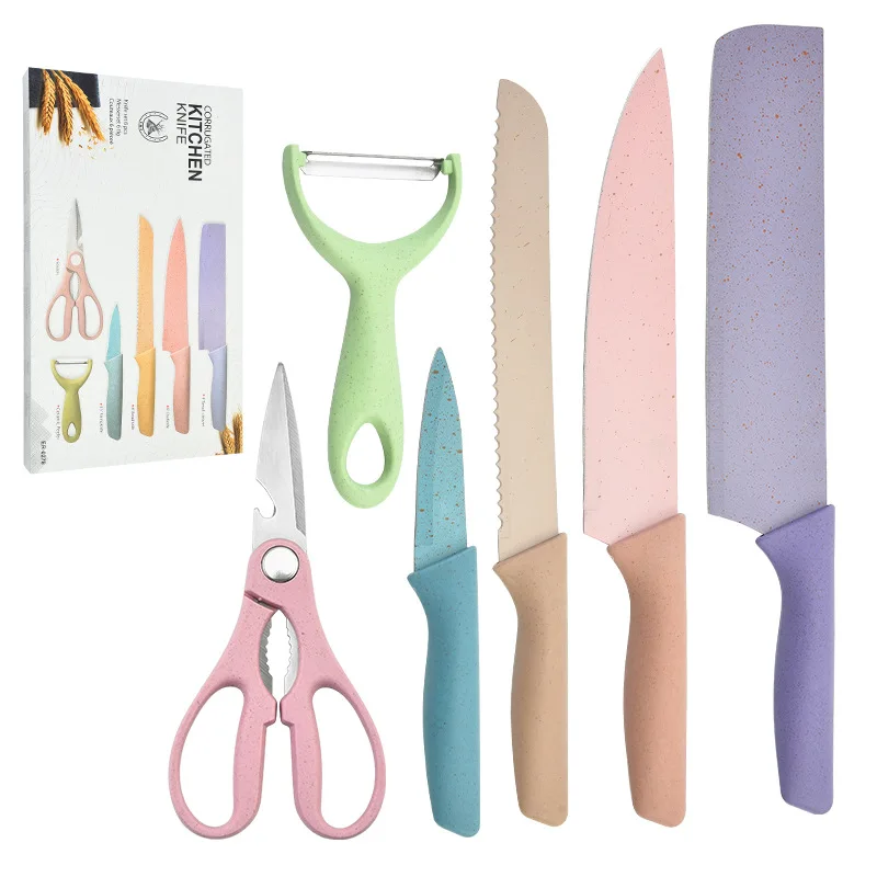 6pcs set fruit slicer  Kitchen Knife Set Chef Knives Slicing Meat Cleaver Fruit Knife Peeler Scissors