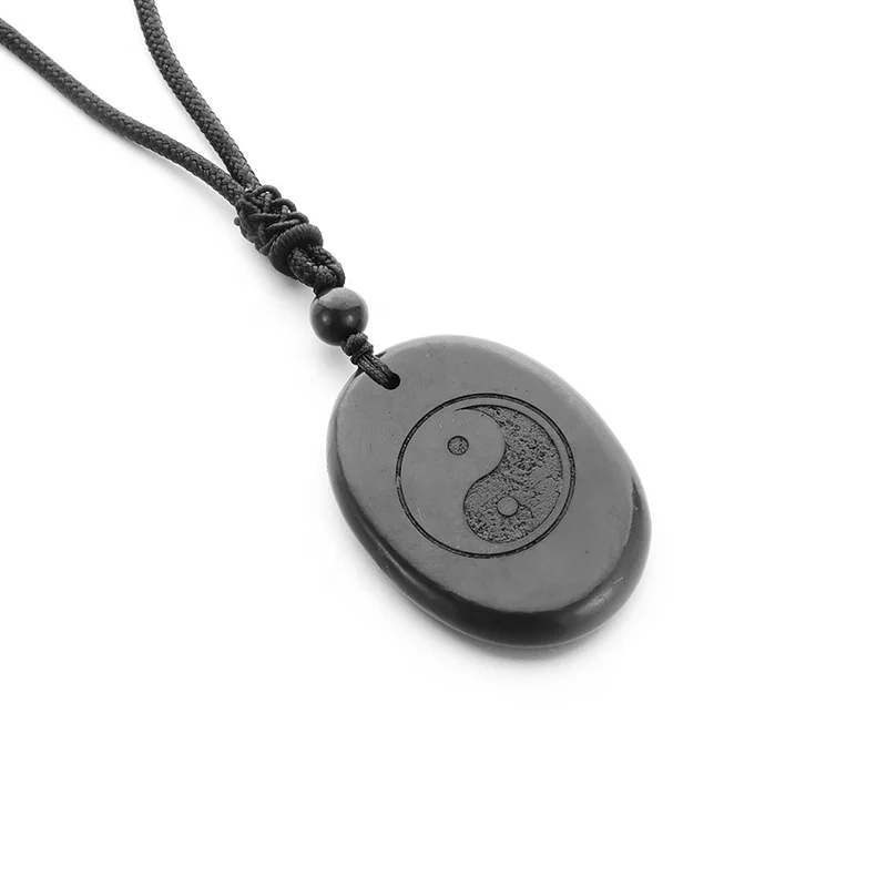 EMF Protection 360 Rotation Natural Russian Shungite Tumbled Stone China Yin Yang Pendants For Gift