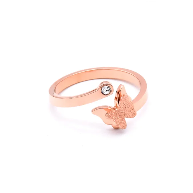 Butterfly titanium steel ring Rose gold couples ring stainless steel hand ornaments