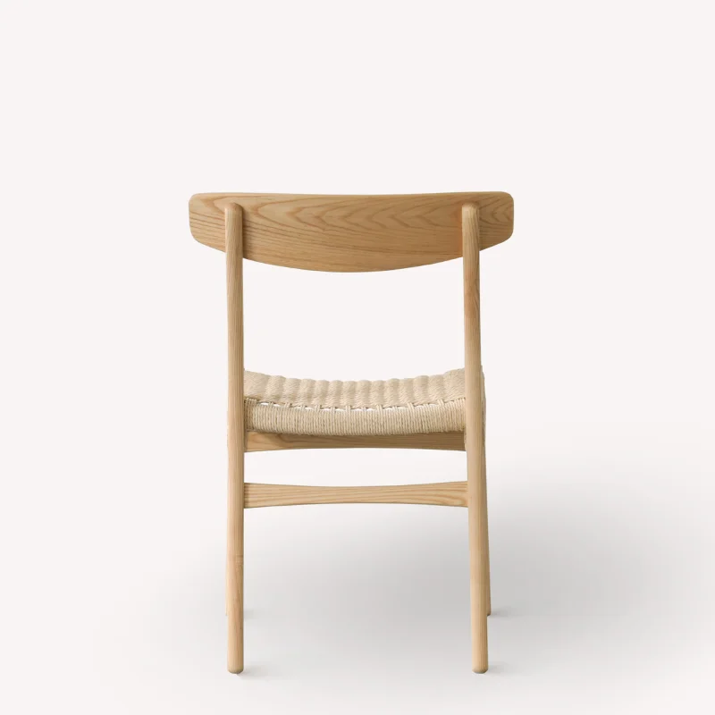 Nordic dining chair Solid wood backrest Simple Chinese log Ash high-end rattan woven adult home chair