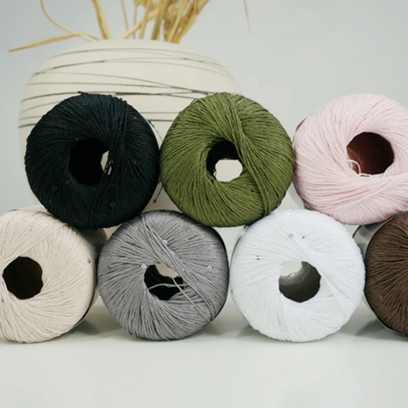 ZENGLONG 50g/roll 93% mercerized cotton 7% beads 1/5.1nm 1ply cotton blended fancy yarns hand knitting yarn for wholesale