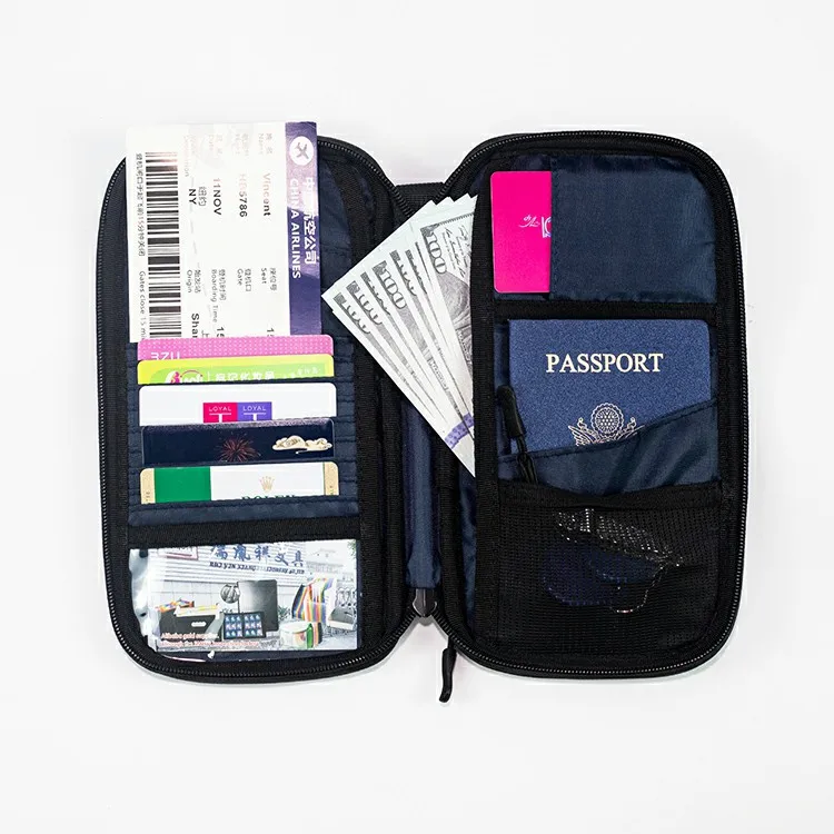 Lightweight Family Travel Passport Holder Large Waterproof Oxford Cloth Storage Wallet with Zipper for Men Women Cards