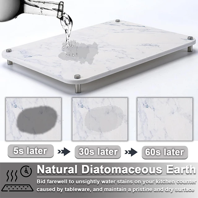 Wholesale Stainless Steel Feet Stone Dish Drying Mat Super Absorbent Diatomaceous Earth Stone Drying Mat for Kitchen Counter