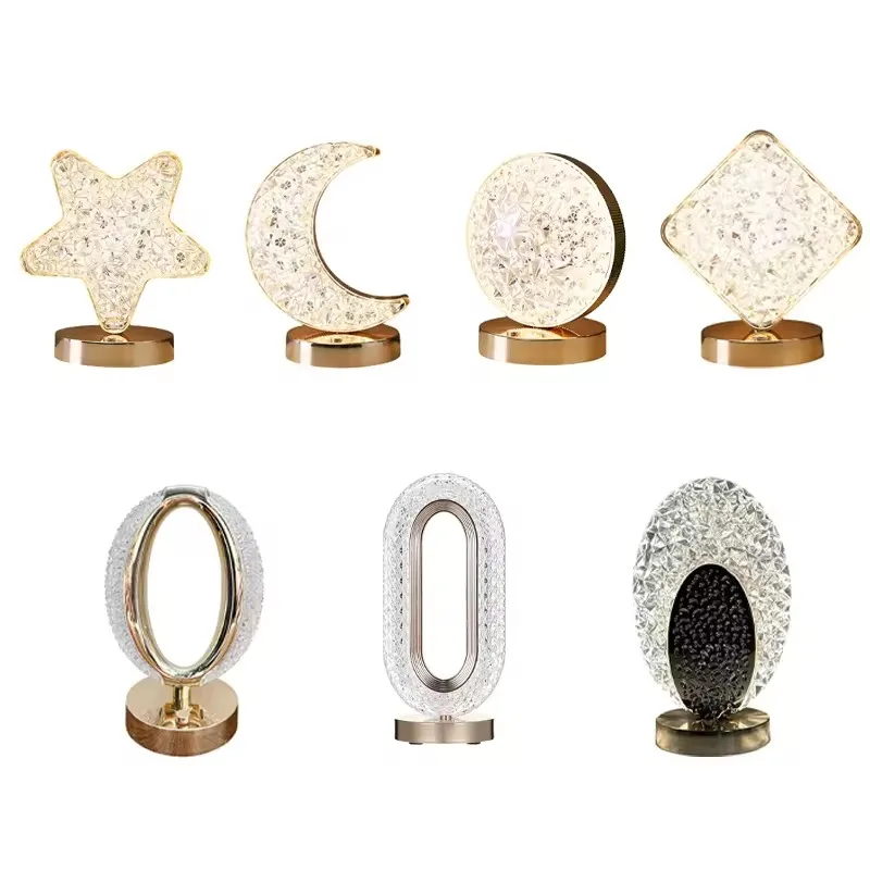 Modern Luxury Metal Crystal Home Decoration Night Light Touch U Disk Restaurant Battery Charging Cordless Battery Table Light